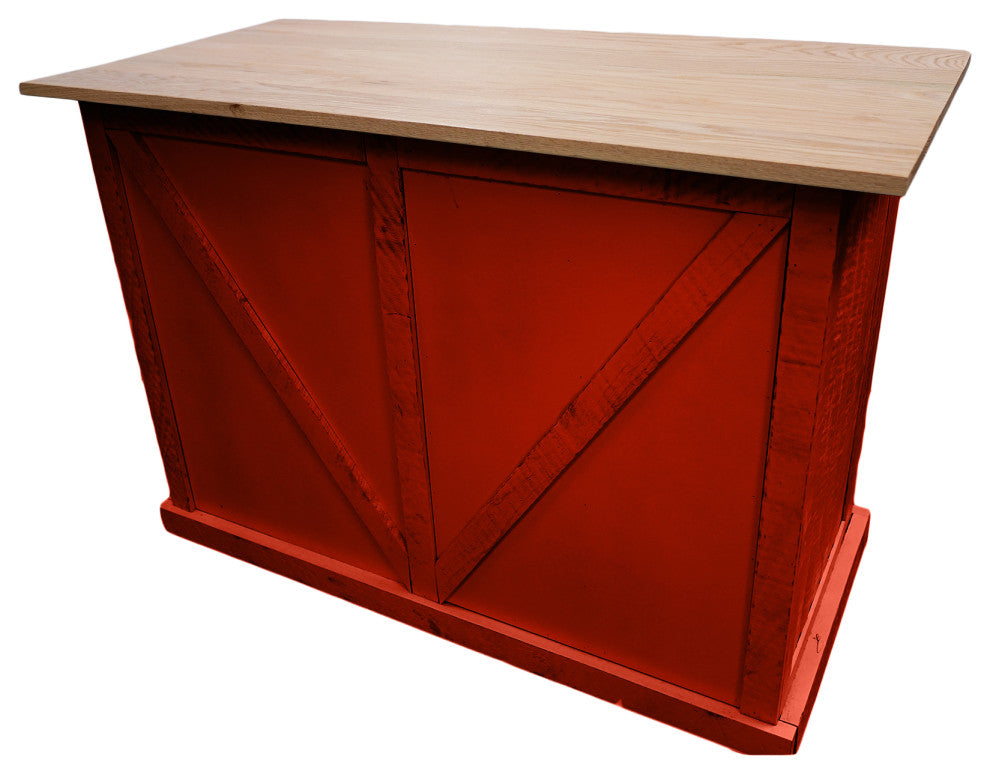 Farmhouse / Barn Style Kitchen Island, Persimmon Red