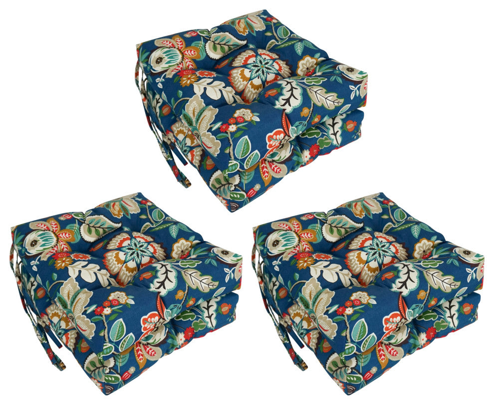 16" Patterned Outdoor Square Tufted Chair Cushions, Set of 6, Telfair Peacock