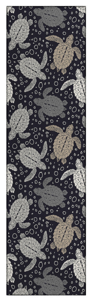 Indoor/Outdoor Seabreeze SZ13 Black Machine Washable 2'3" x 7'6" Runner Rug