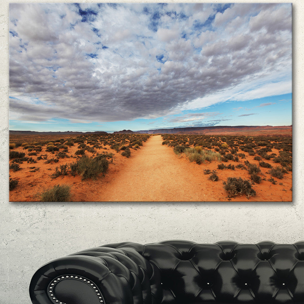 Desert Road under Bright Cloudy Sky, African Landscape Canvas Print, 40"x30"