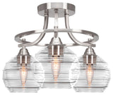 Paramount 3-Light Semi-Flush Light, Brushed Nickel, 6" Clear Ribbed Glass