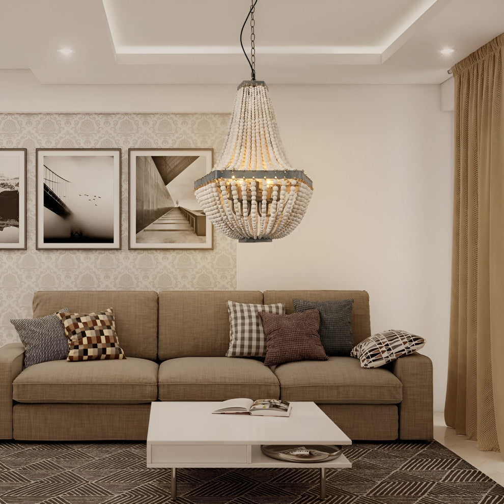 Couvin | Retro Wooden Beads Chandelier for Living Room, Empire Medium