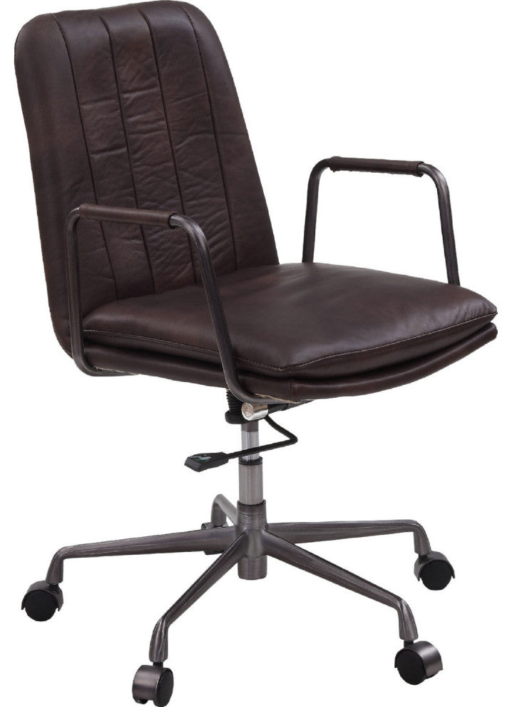 Benzara BM268944 Office Chair With Leather Seat/Channel Stitching, Dark Brown