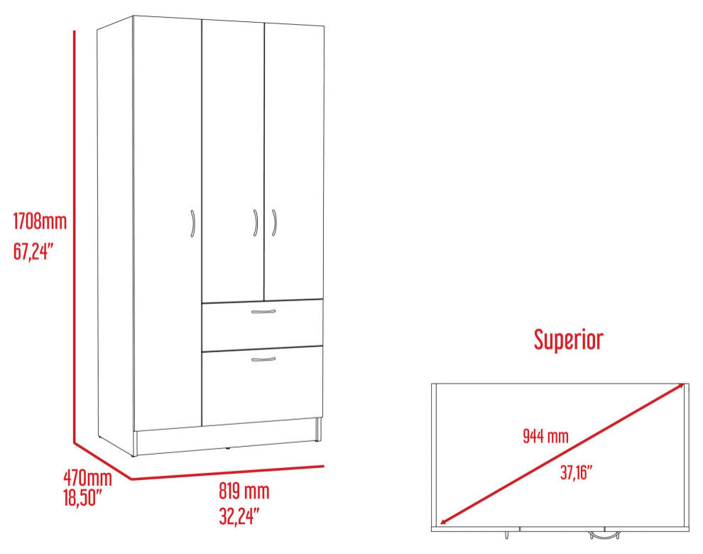 Ramblas Bedroom Armoire with 2 Cabinets, Drawer, and Upturned Drawer, Black