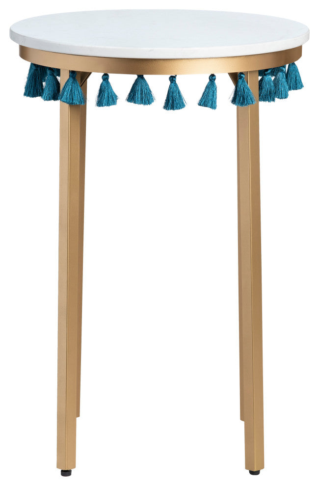 Saffron Marble Table, Blue Tassels