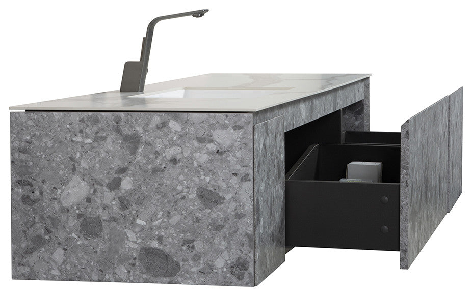 Terazzo Grey Bathroom Vanity with Imitation Stone Design, 65"