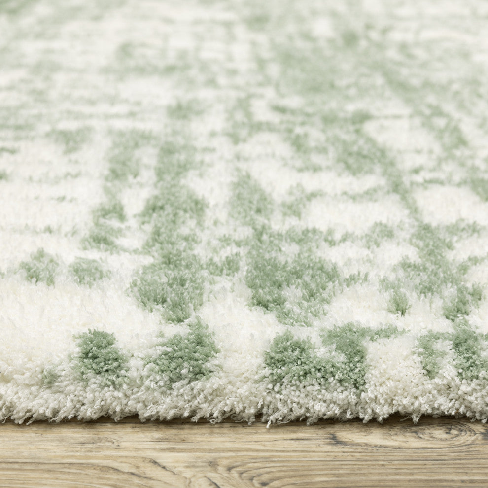Greer Modern Distressed Etchings Green/ Ivory Area Rug, 2'3" x 7'6"