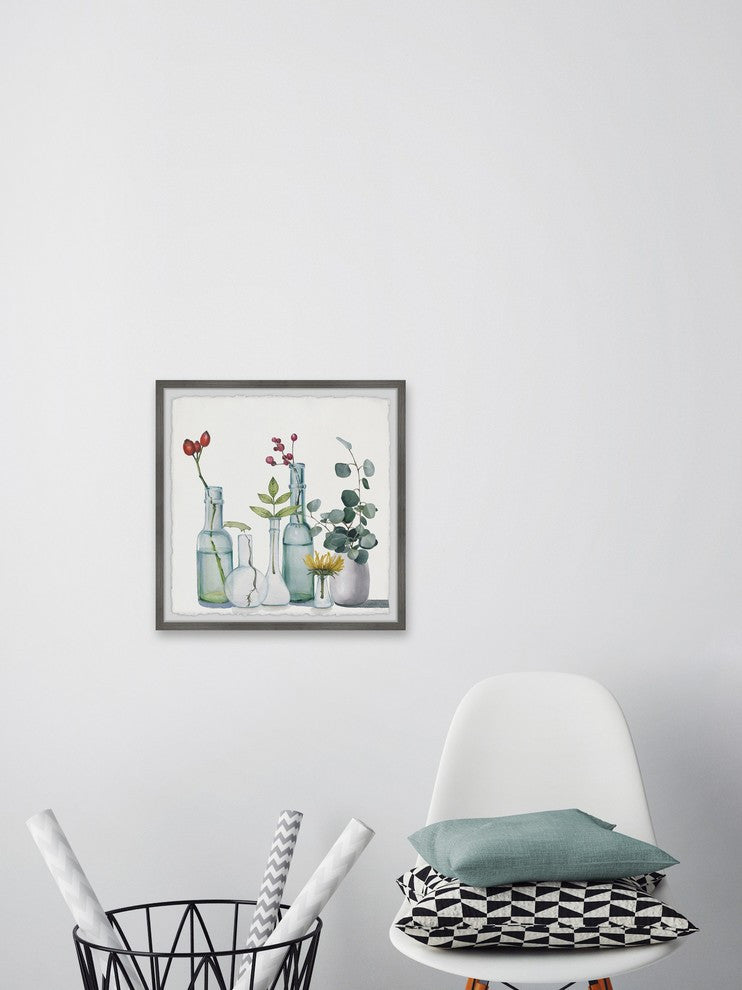 "Clear Bottles" Framed Painting Print, 18"x18"