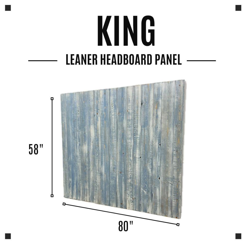 Solid Wood Headboard Modern Farmhouse with Smooth Natural Wood Grain for Any Bed, Blue Powderwash, King