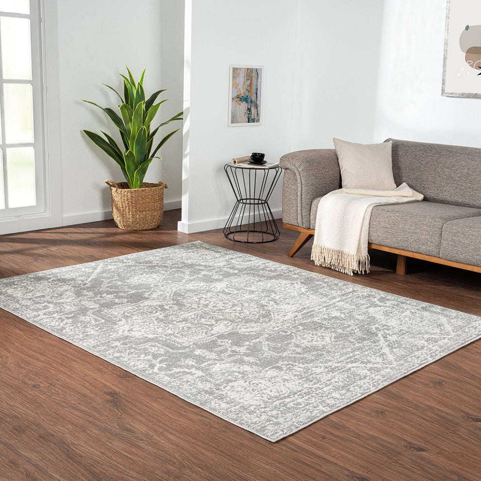 Asher Medallion Boho Area Rug/Runner, Grey, 6' x 9'