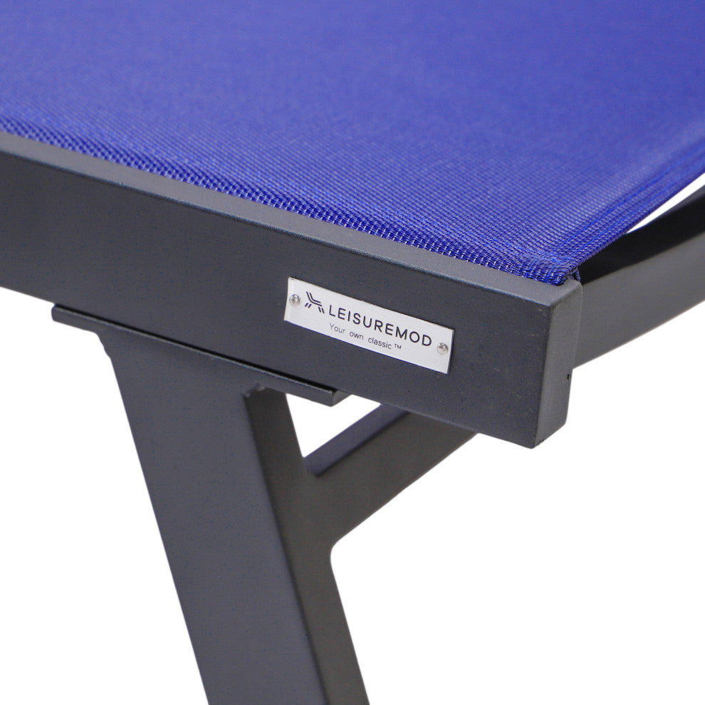 LeisureMod Marlin Outdoor Patio Stackable Chaise Lounge Chair with Arms Set of 2, Navy Blue
