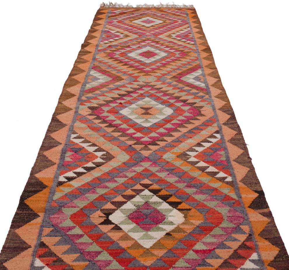 Vintage Turkish Kilim Runner 3' 3" x 11' 10", 39 in. x 142 in.