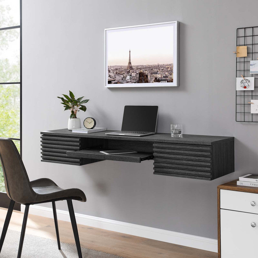 Computer Work Desk, Charcoal Gray, Wood, Modern, Mid Century Home Office