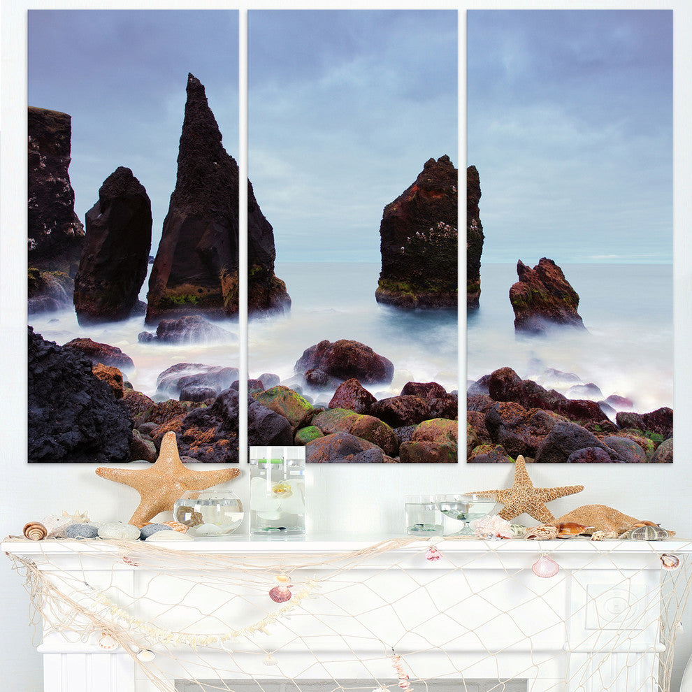 "Sharp Rocky Coastline Raykjanes" Metal Wall Art, 3 Panels, 36"x28"
