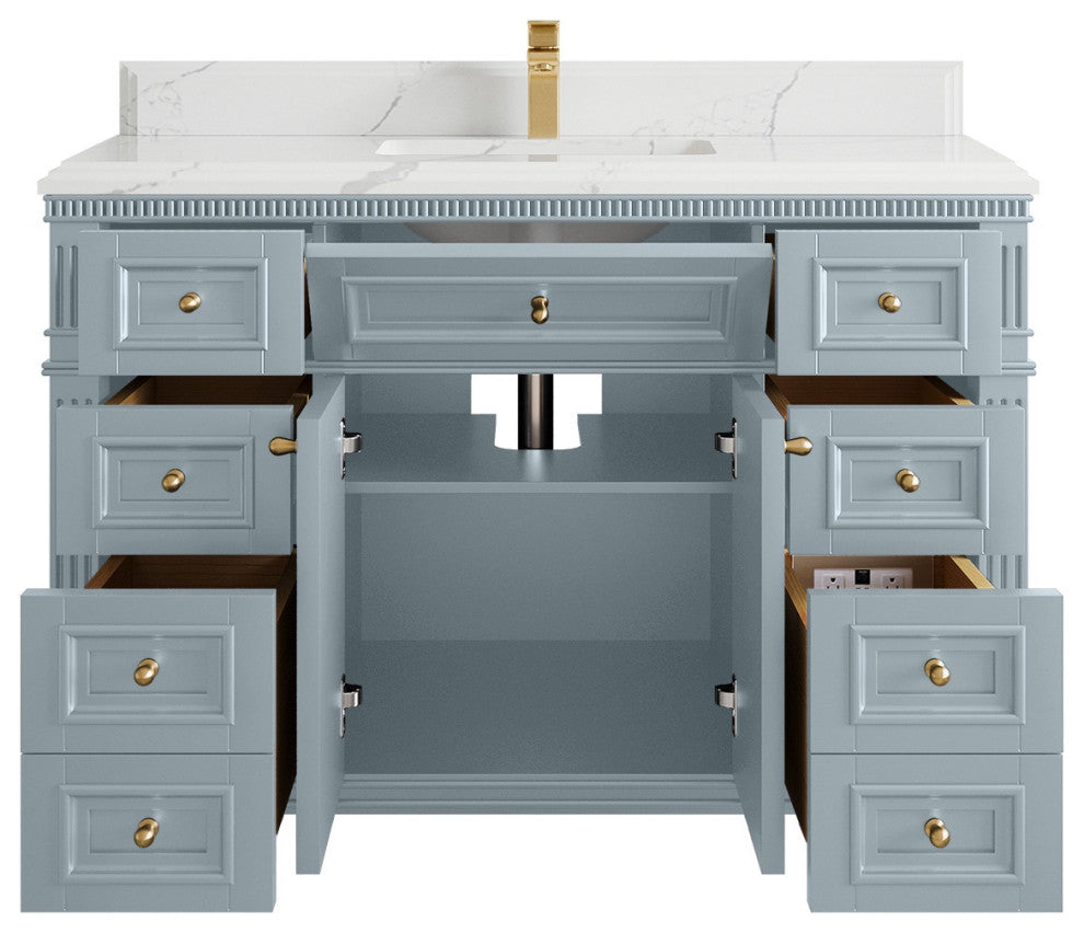 Paris 48" Single Sink Bathroom Vanity, Blue Heather 1.5" Calacatta Laza