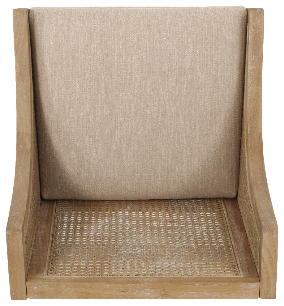 Deville Fabric Upholstered Wood and Cane 25.5 inch Counter Stools, Set of 2, Beige