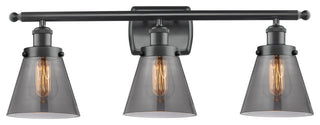 Small Cone 3-Light Bath Vanity-Light, Matte Black, Plated Smoke