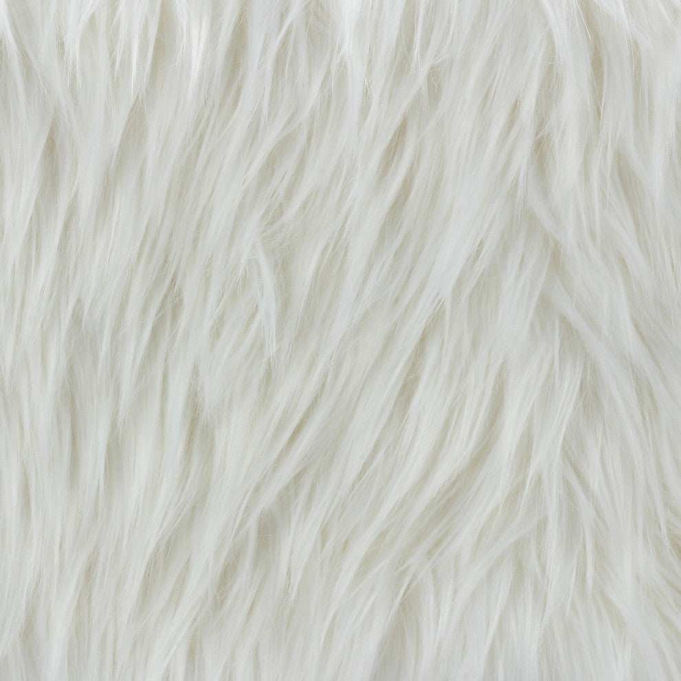 Cortesi Home Olivia White Faux Fur Ottoman, 20"