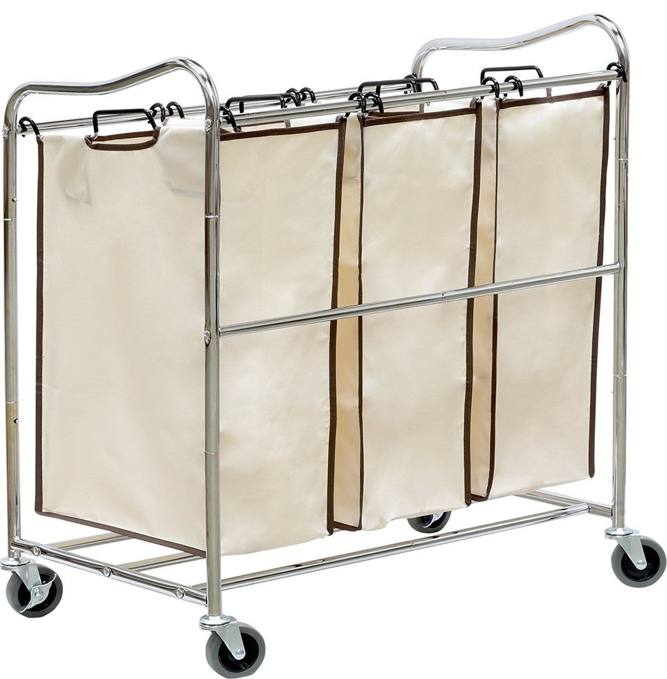 Heavy-Duty 3-Bag Laundry Sorter Cart