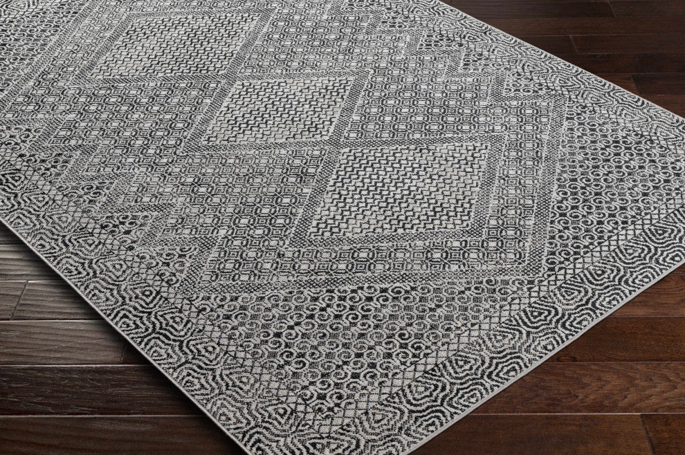 Hauteloom Consuelo Washable Area Rug, Black/Gray/Light Gray, 7'10"x10'