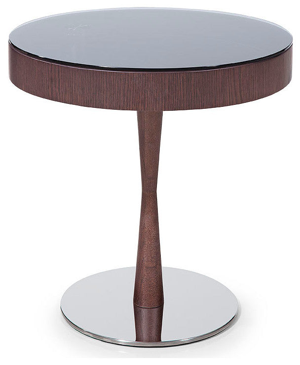 22" Brown Oak Veneer Round End Table