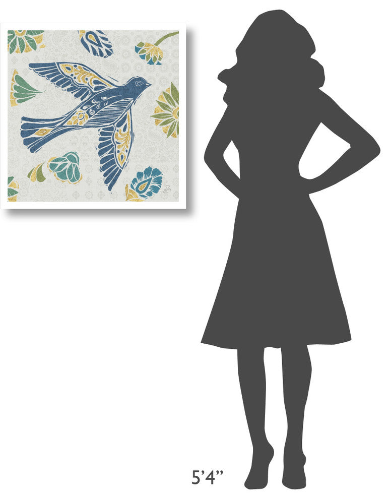 "Nordic Woodcut Bird IVF" Digital Paper Print by Daphne Brissonnet, 26"x26"