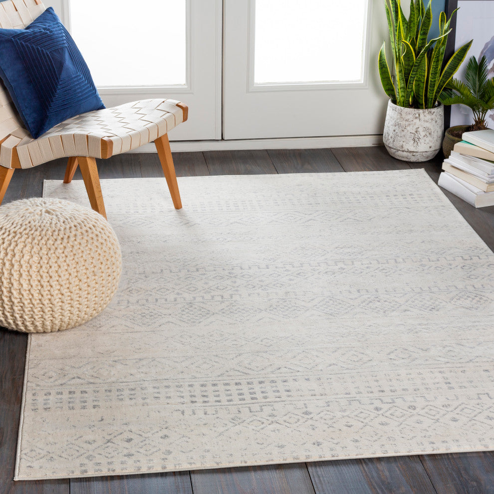 Surya Roma ROM-2341 9'x12'3" Rug, Medium Gray/Light Gray/White