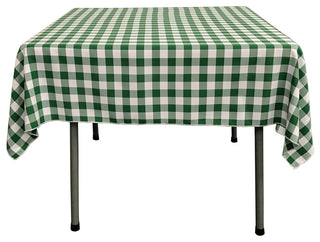 LA Linen Square Gingham Checkered Tablecloth, White and Hunter Green, 58"x58"