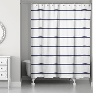 Navy Stripes on Wood 71x74 Shower Curtain