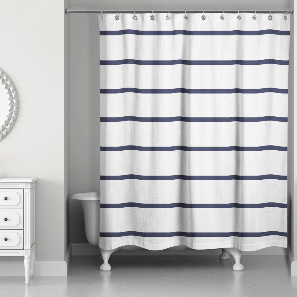 Navy Stripes on Wood 71x74 Shower Curtain