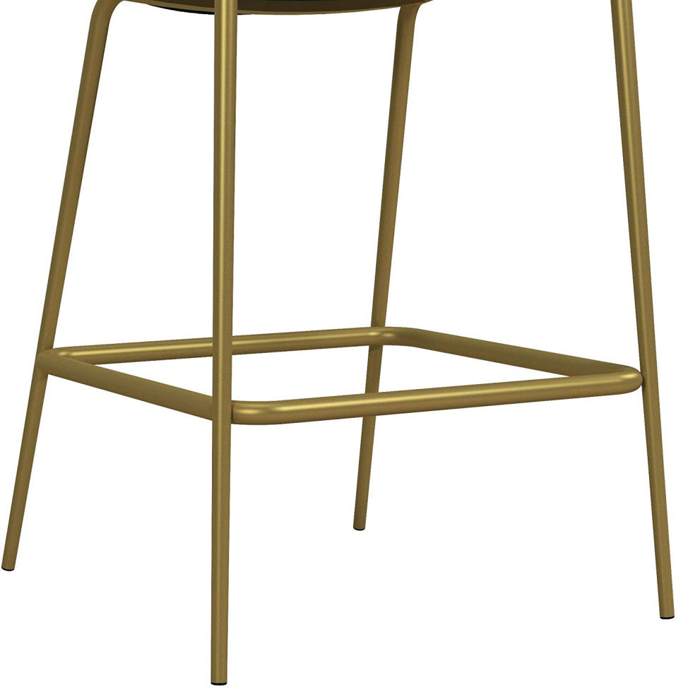 Upholstered Green Velvet Counter Stool with Brass Metal Leg