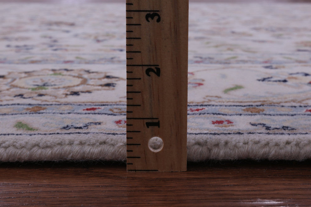 7' Square Wool & Silk Hand-Knotted Persian Nain Rug - Q14752