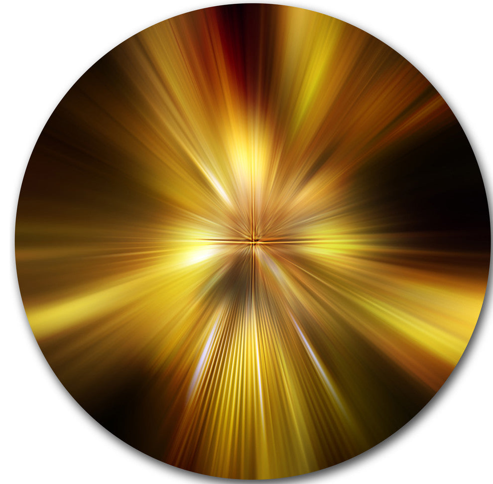 Explosion Of Golden Hue, Abstract Digital Art Disc Metal Wall Art, 23"
