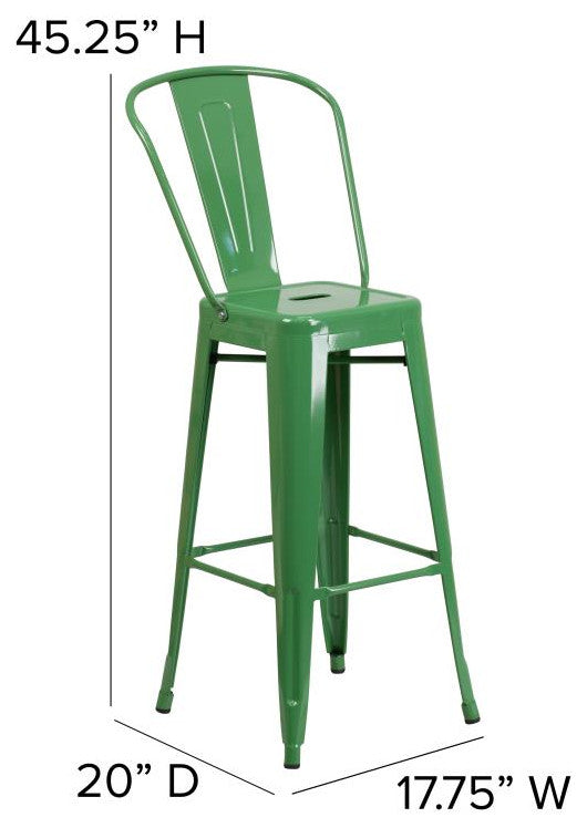 Kai Commercial Grade 30" High Indoor-Outdoor Counter Stool w/Removable Back, Green/Teak