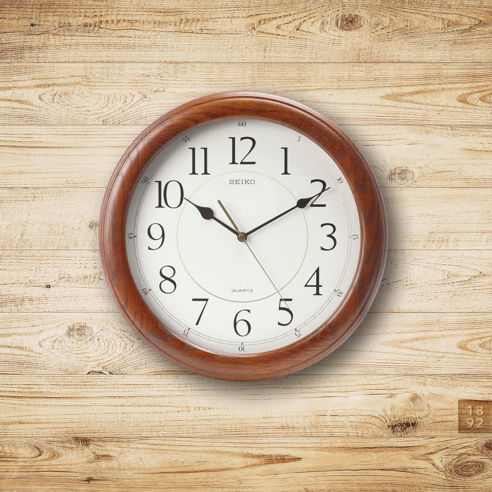 Dark Brown Solid Oak with Arabic Numbers, Quiet Sweep 13"