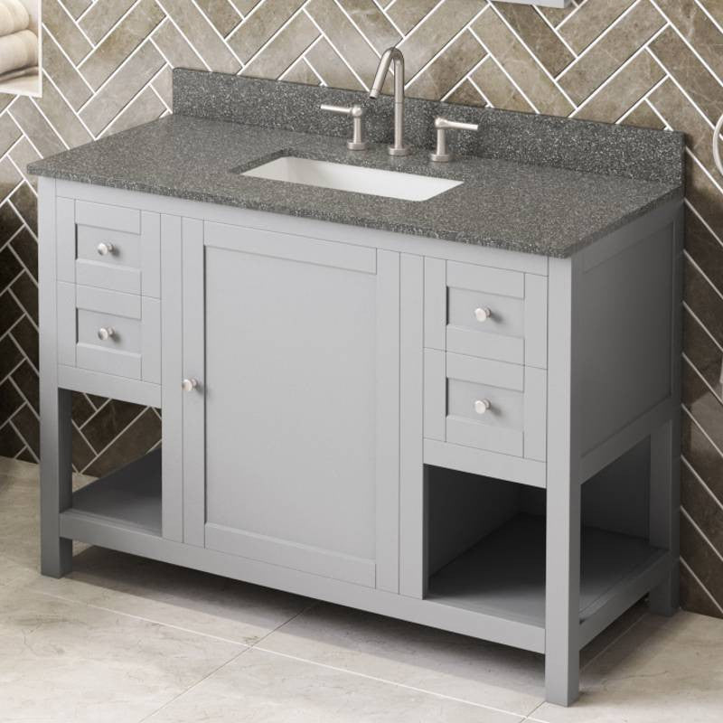 Astoria Transitional 48" Grey Vanity, Boulder Cultured Marble Vanity Top