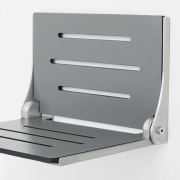 Silhouette Folding Wall Mount Shower Bench Seat, Gray Seat, Silver Frame