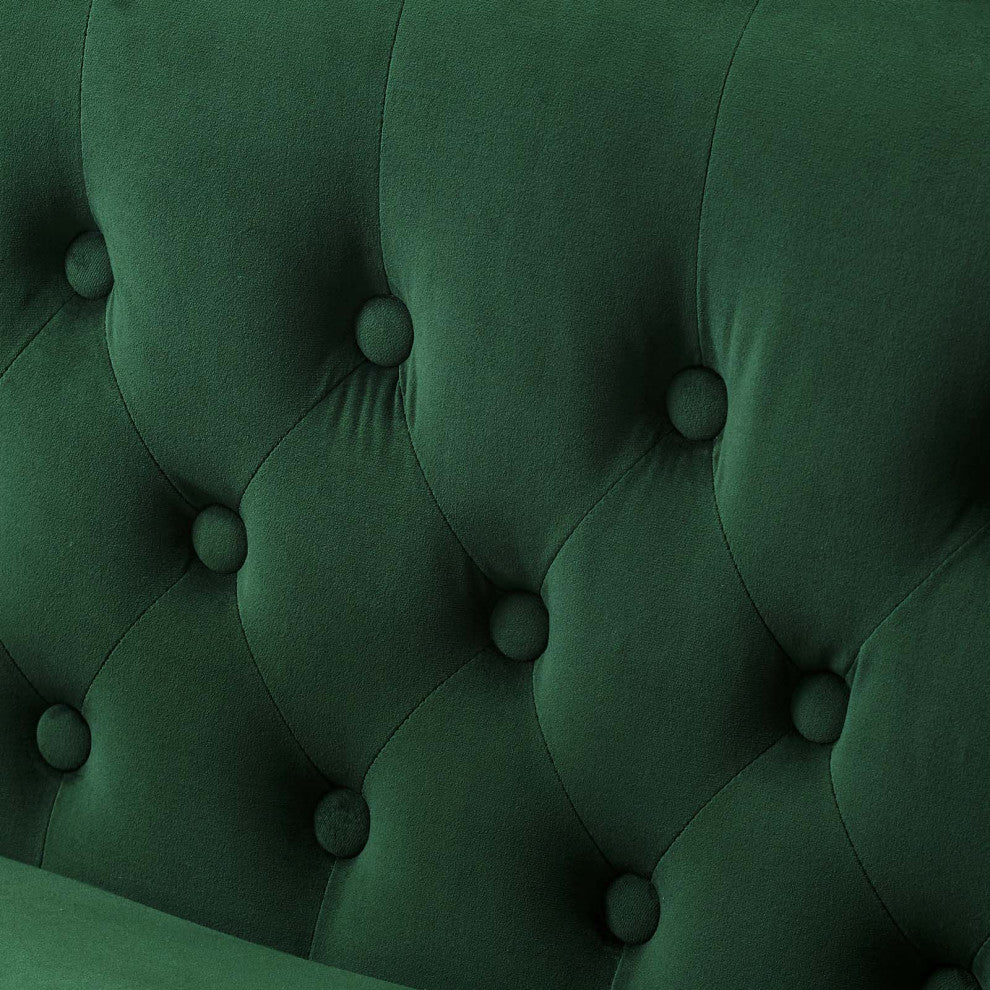 Loveseat Sofa, Velvet, Green, Modern, Living Lounge Room Hotel Lobby Hospitality