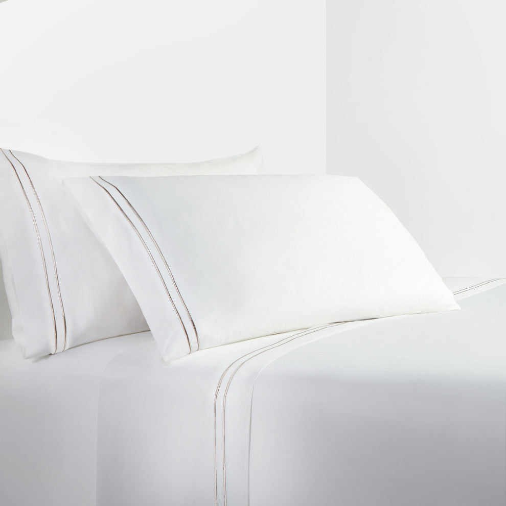 350 Tc Embroidery Stripe Sheet Set, King Taupe