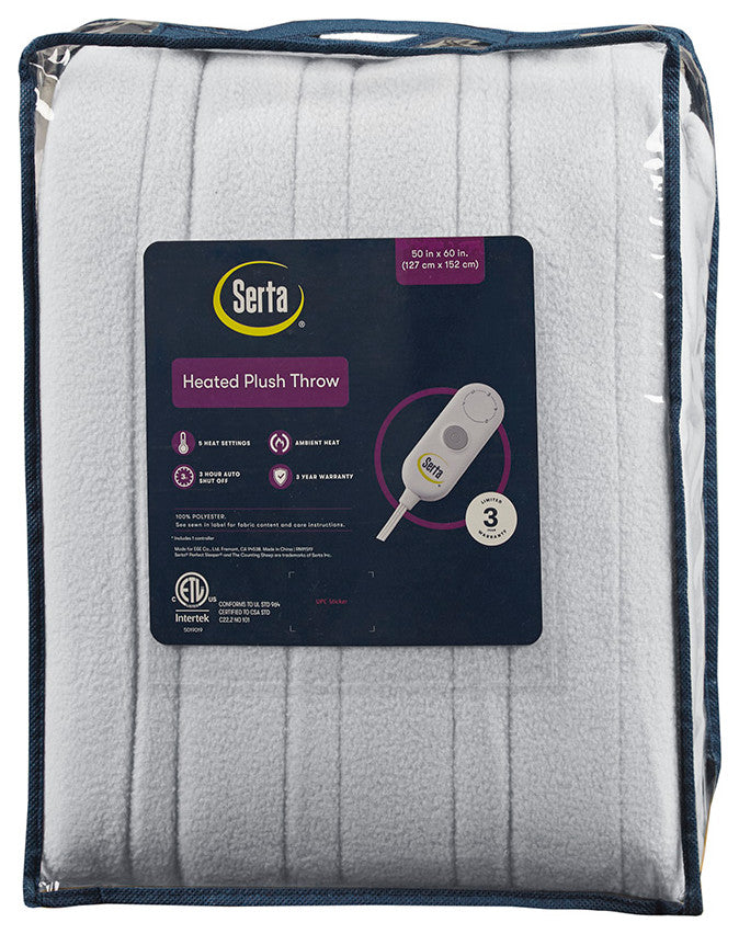 Serta Fleece to Sherpa Heated 50x60" Fleece Sherpa Electric Throw, L Grey