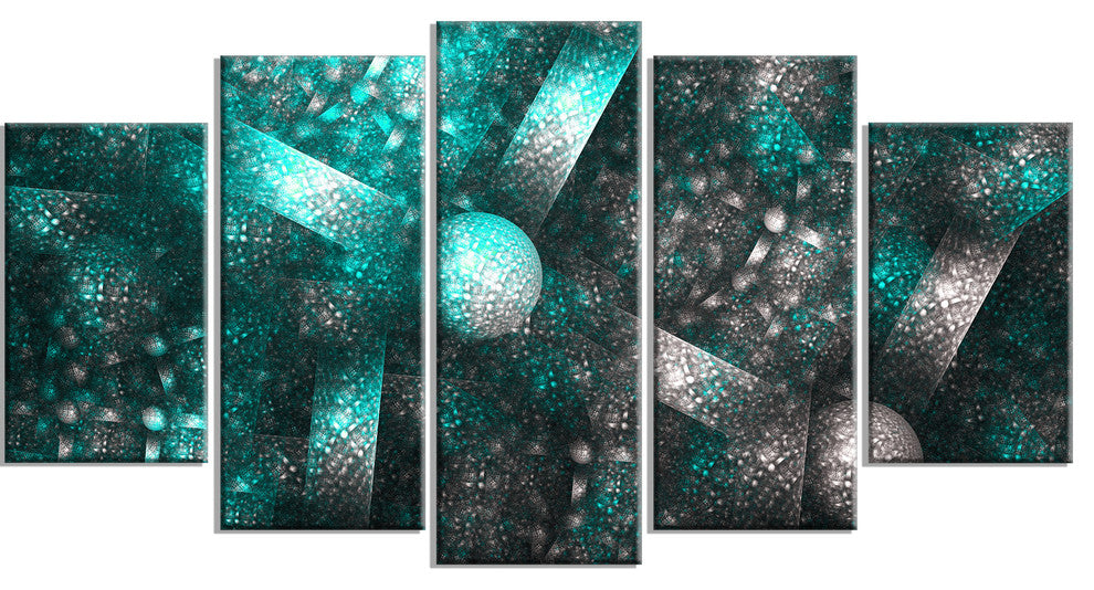 Crystal Cell Blue Steel Texture, Abstract Canvas Art Print, 60"x32", 5 Panels