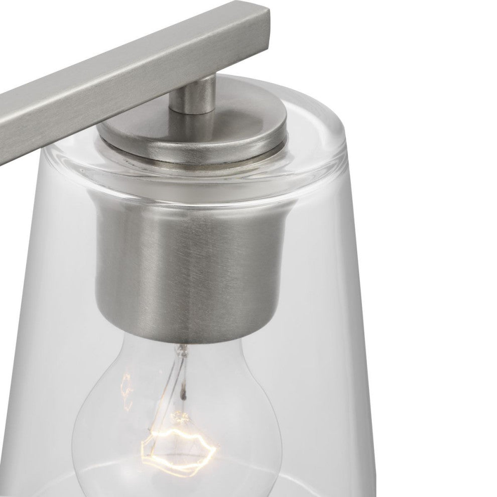 Vertex Collection Three-Light Brushed Nickel Clear Glass Contemporary Bath Light