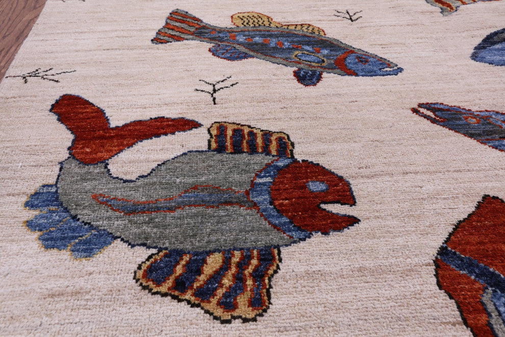 6' 0" X 8' 10" Gabbeh Fish Design Handmade Wool Rug Q10398