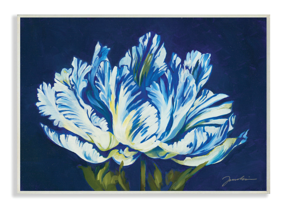 Flower Shape Blue Green Painting, 10"x15", Wood Art