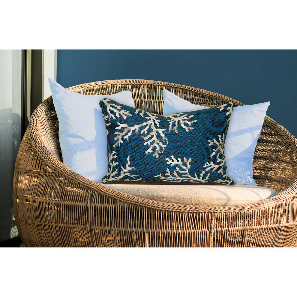 Marina Coral Edge Indoor/Outdoor Pillow Navy 12"x18"