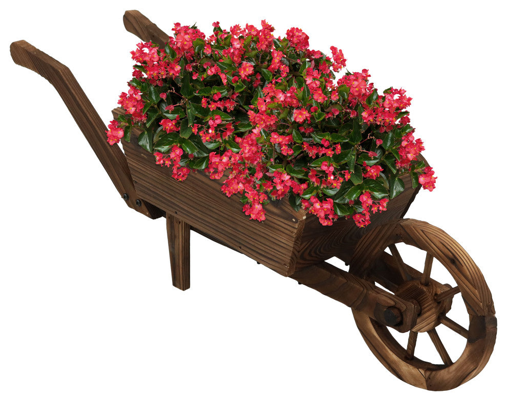 Sunnydaze Wooden Decorative Wheelbarrow Garden Planter, 10"x11"x35"