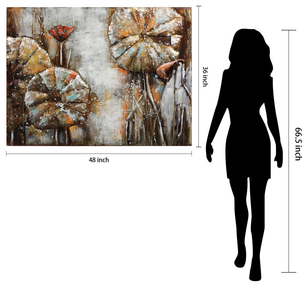 "Water Lilly Pads" Mixed Media Iron Hand Painted Dimensional Wall Art