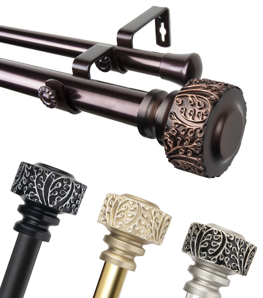 Lucinda 1" Double Curtain Rod, Light Gold, 48-84"