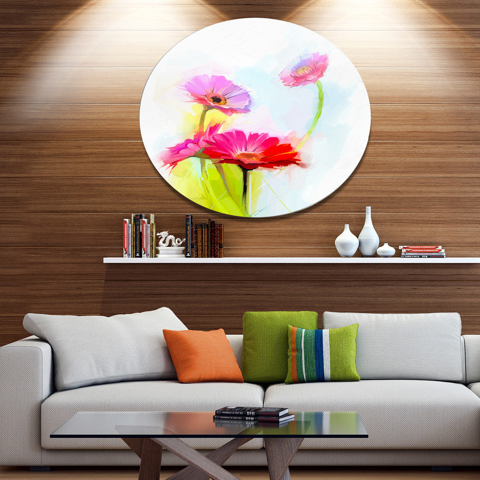 Still Life Cute Red Gerbera Flowers, Modern Floral Round Wall Art, 11"