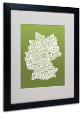 'Germany Regions Map - Olive' Matted Framed Canvas Art by Michael Tompsett
